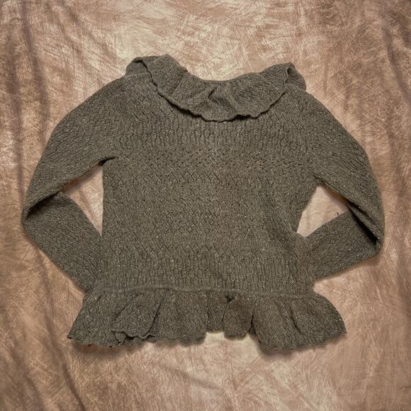 Vintage 90s Ruffled Cardigan Sweater Green Knit Long Sleeve V Neck Fairy Grunge - Picture 2 of 8